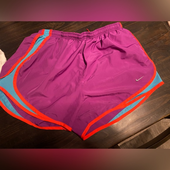 Nike Women's Athletic Shorts in Purple with Orange and Blue Accents - Picture 1 of 3